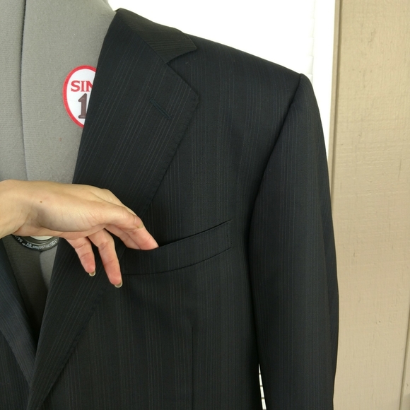 LAST CHANCE Canali Italian pinstripe navy wool blazer men 44 R - Picture 5 of 8